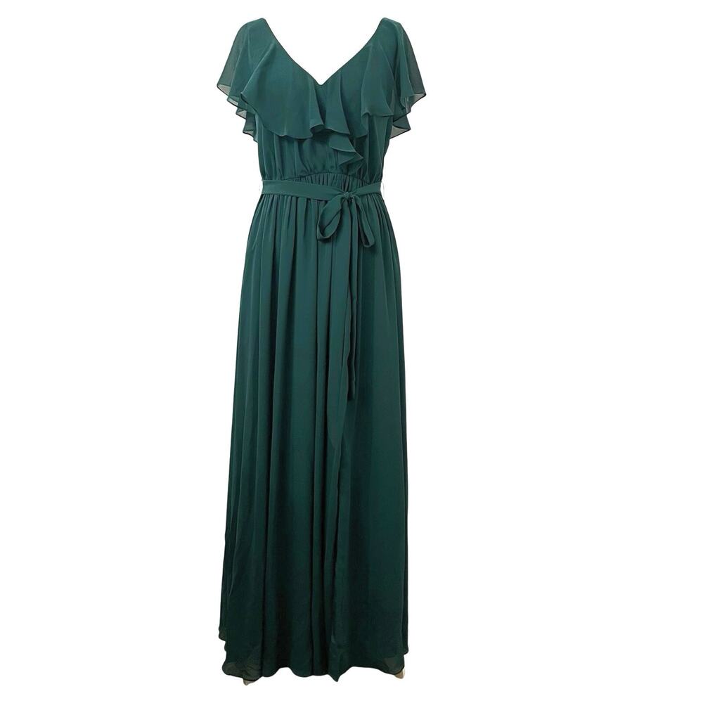 NWT JJ's House Chiffon Bridesmaid Dress Cascading Ruffles Sz 6 Dark Green 206476